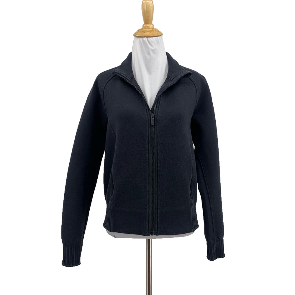 Lululemon Jacket Womens 8 Navy Ribbed Hem Cuffed Full Zip Pockets Mock Neck